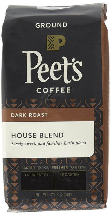 Peets Coffee House Blend, Dark Roast Ground Coffee, 12 Ounce Bag (Pack of 2) Packaging May Vary Bright, Lively, and Balanced Da