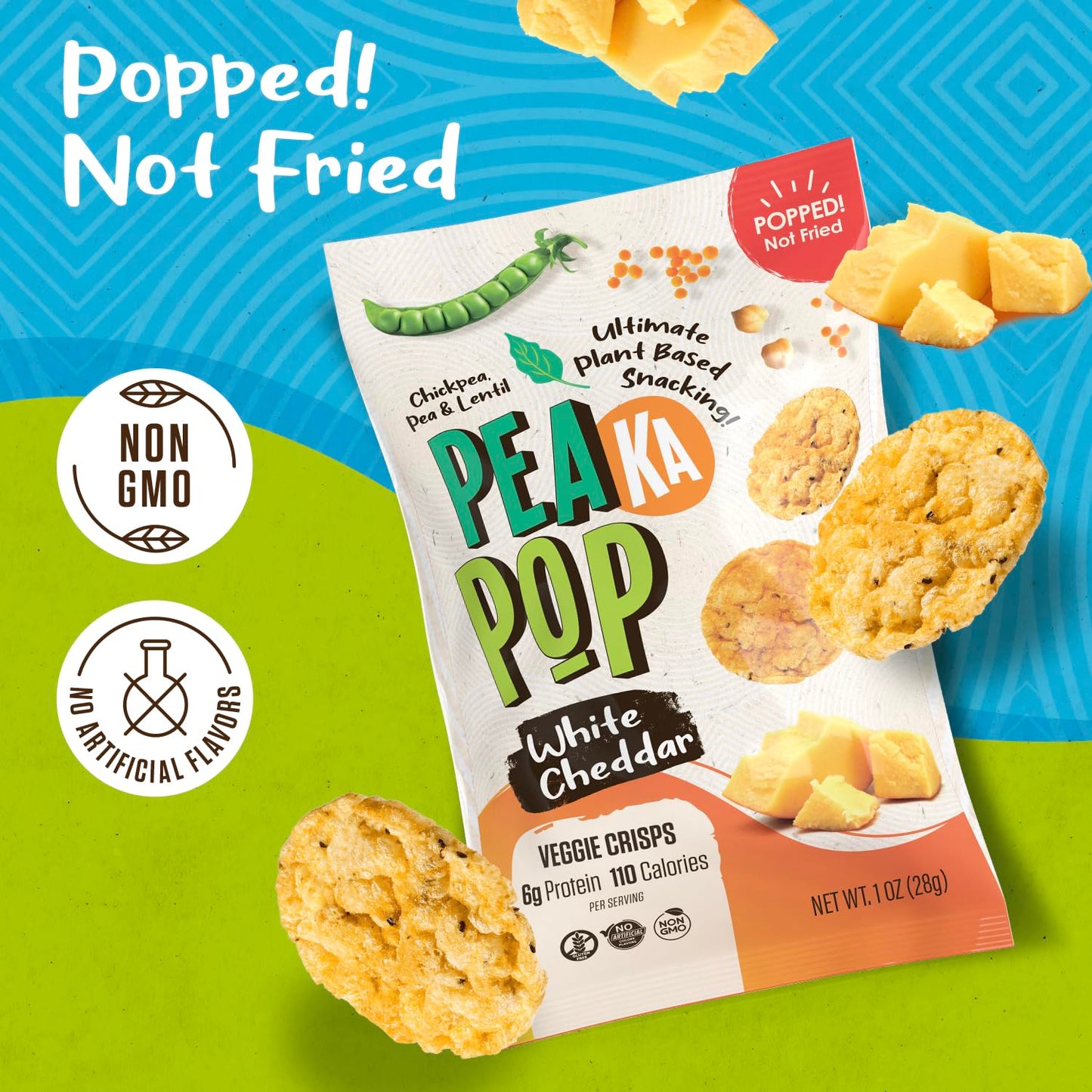 Peakapop Veggie Chips - Plant-Based, Healthy Veggie Crisps With Pea, Lentil & Chickpea Protein - Gluten-Free, Popped Chips - Sna