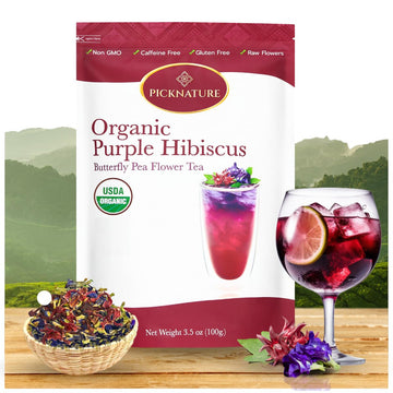 Picknature Purple Hibiscus Tea And Butterfly Pea Flower Tea Loose Leaf Whole Petals Freshly Picked From Thailand | 3.5 Oz (300+