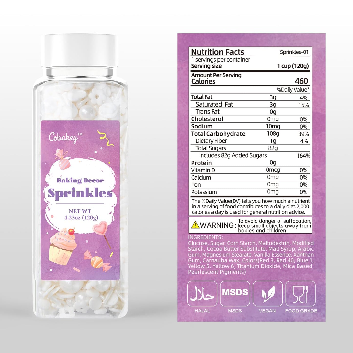 White Lovers Sprinkles For Cake Decorating 4.23Ounce - Sugar Mix Contains Heart & Flowers Pearl Sprinkles For Cupcake Toppers, I
