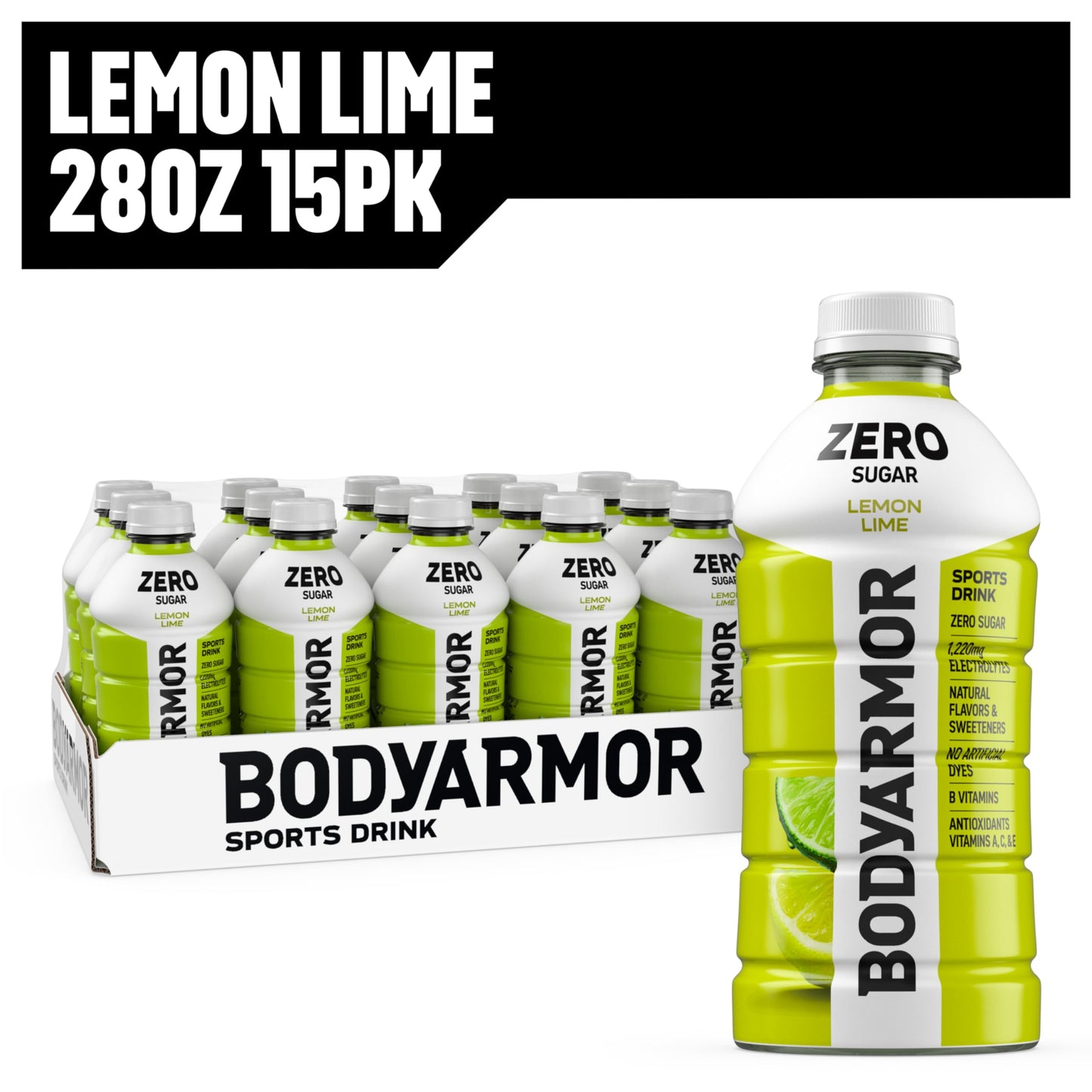 BODYprotective covering ZERO Sugar Lemon Lime Electrolyte Drink  Natural Flavors  28 Fl Oz Bottles (15 Pack)  B Vitamins & Antioxidants Sugar Free Hydration