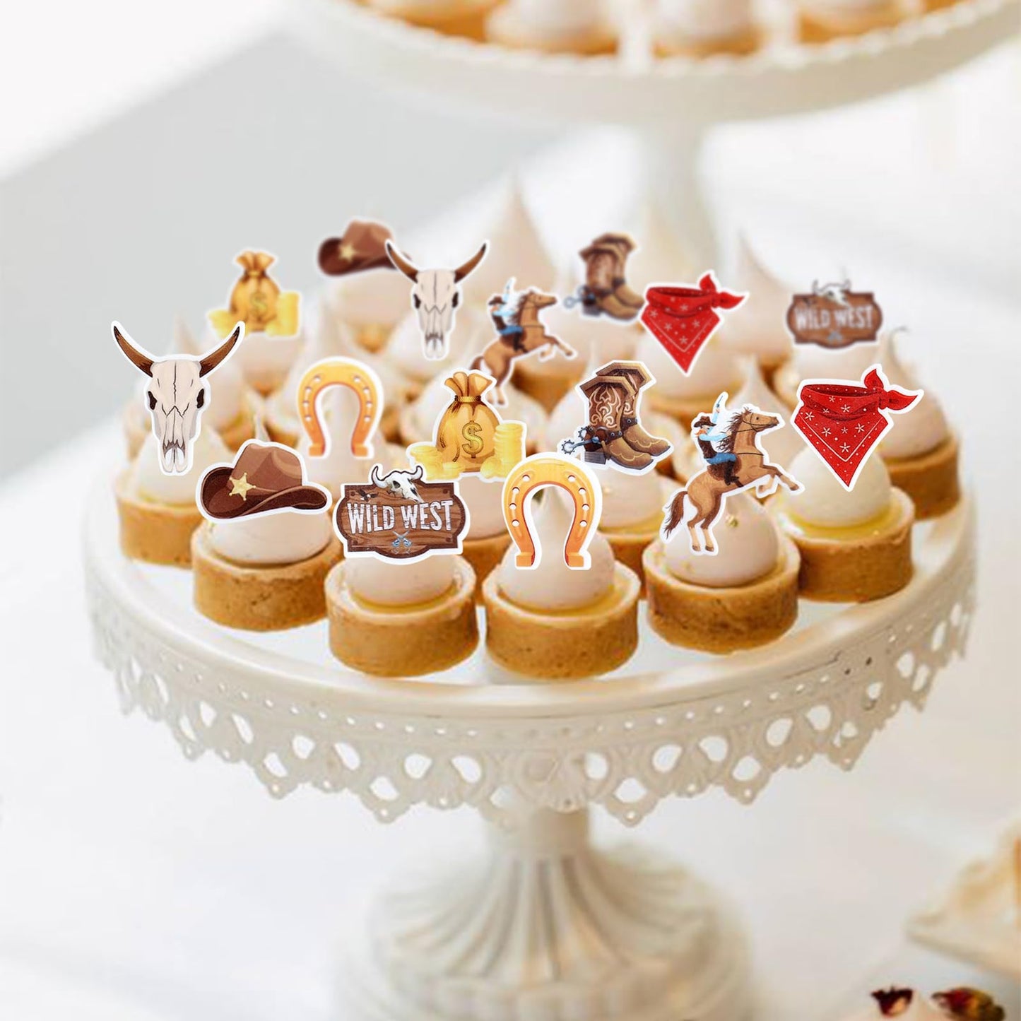 40 Pack Edible Cowboy Cupcake Toppers Wafar Glutinous Rice Paper Holy Cow I'M One Horseshoe Cowboy Hats Western Theme Happy Birt