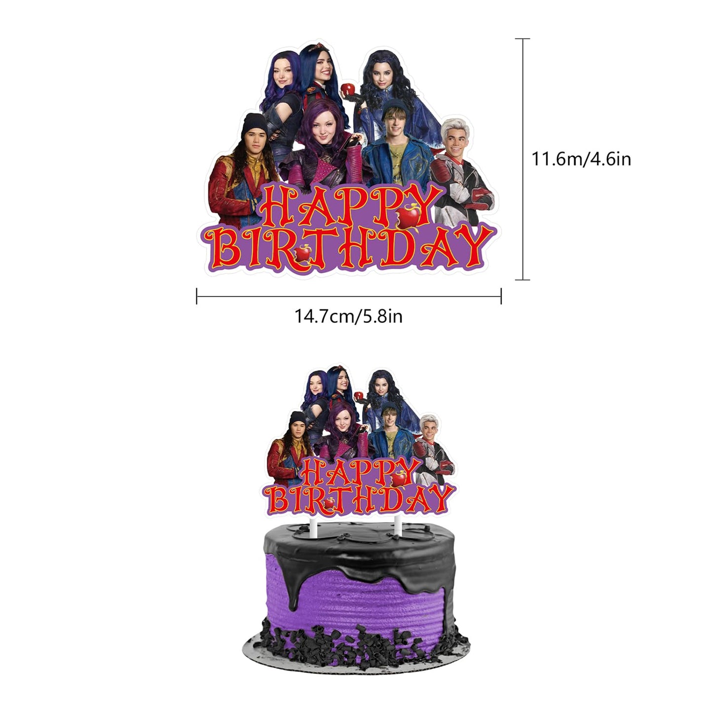 Genshii 37Pcs Descendants Cake Decoration Set Include 1Pc Big Cake Topper 36Pcs Cupcake Toppers For Descendants Theme Birthday P