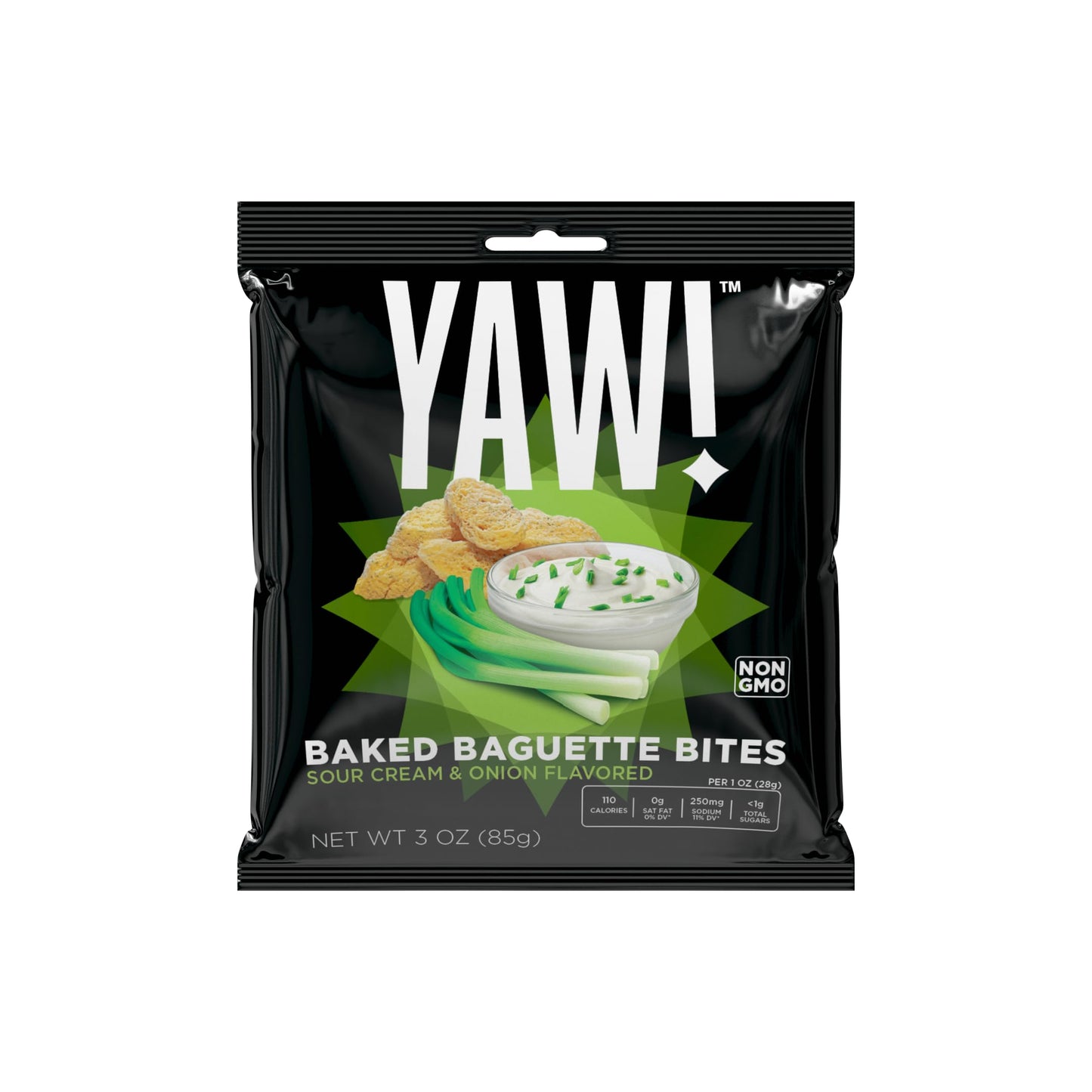 YAW! Baked Baguette Bites, Sour Cream & Onion, Non-GMO, 3 Pack, 9oz, Crunchy Snack