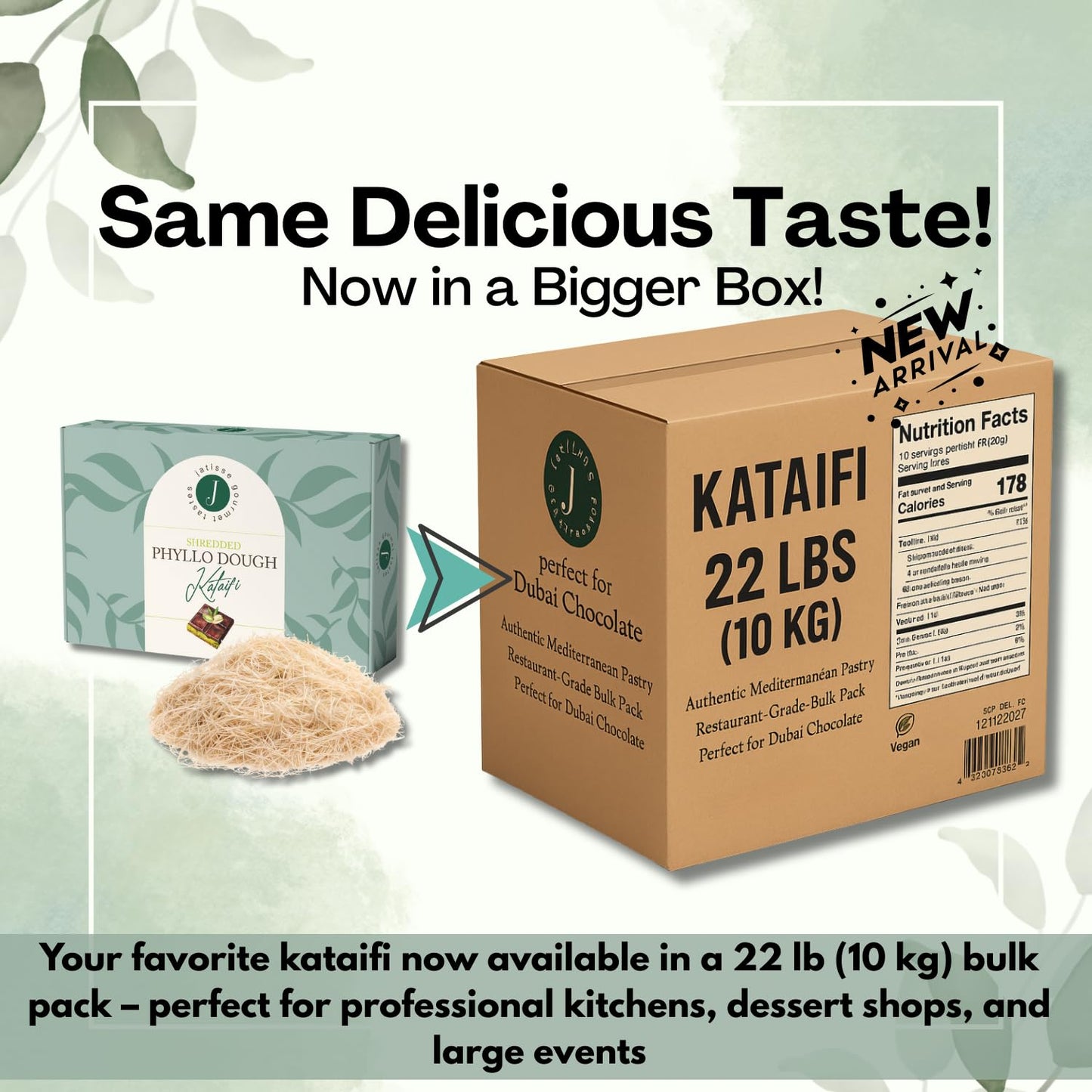 Jatisse Roasted Kataifi Shredded Fillo Dough - Vegan, Pre-Toasted, 5kg (11 lbs) - Ideal for Middle Eastern Desserts