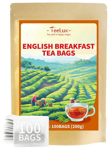 TeeLux English Breakfast Black Tea, Smooth & Full-bodied Taste, Floral & Fruity Aroma, Caffeinated, Hot & Iced Tea, 100 Count