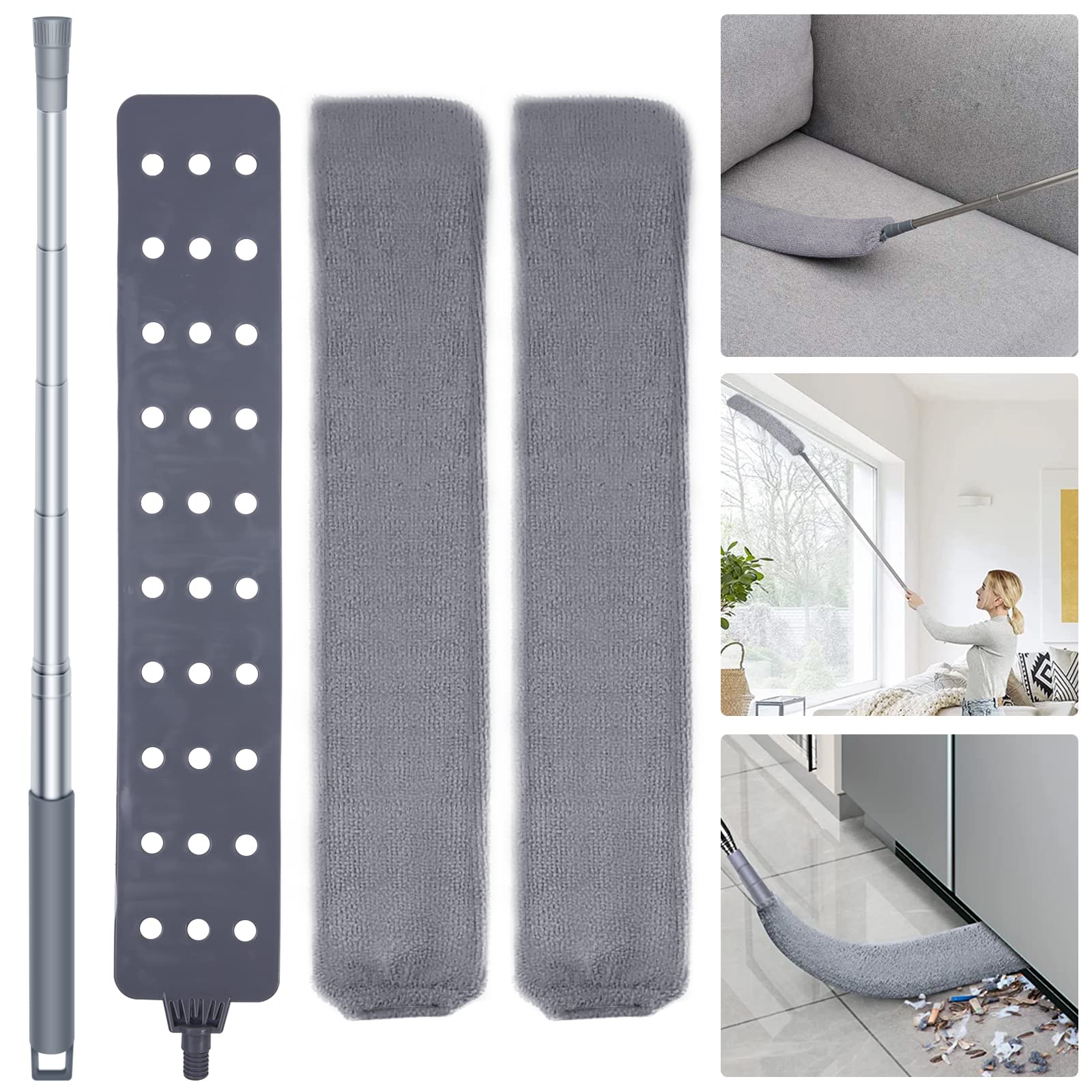 Retractable Gap Dust Cleaner Cleaning Tools With 2 Microfiber Dusting Cloths Long Handle 60Inches Washable And Retractable Duste