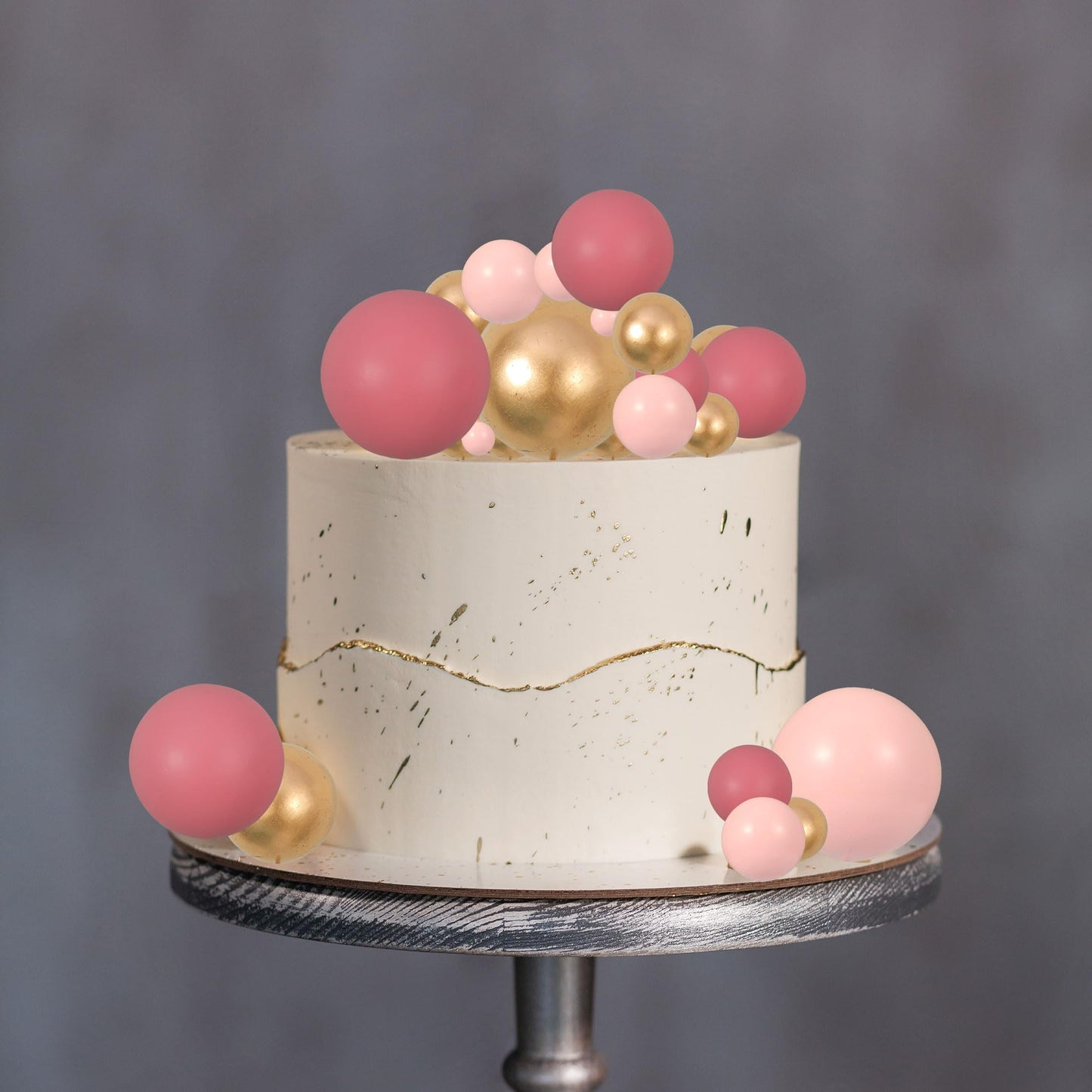 Gyufise 30Pcs Pink Gold Ball Cake Toppers Mini Balloon Cupcake Toppers Diy Foam Ball Cake Insert Decoration For Wedding Annivers