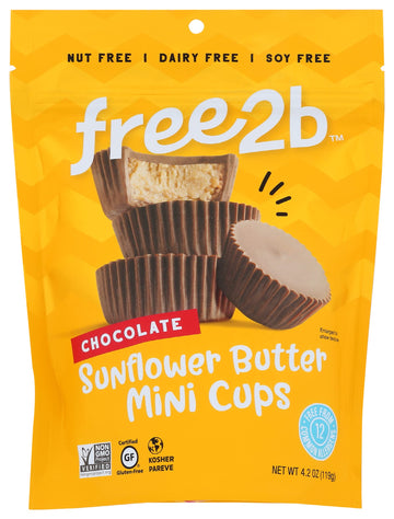 Free2b Foods Sun Cup Minis Rice Chocolate Filled With Creamy Sunflower Seed Butter  Free From Allergen  Non GMO Verified  Certified Gluten Free  Vegan  4.2 Ounce (Pack of 6)