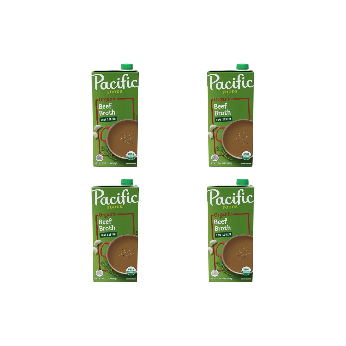 Pacific Foods Low Sodium Organic Beef Broth, 32 oz Carton (Pack of 4)