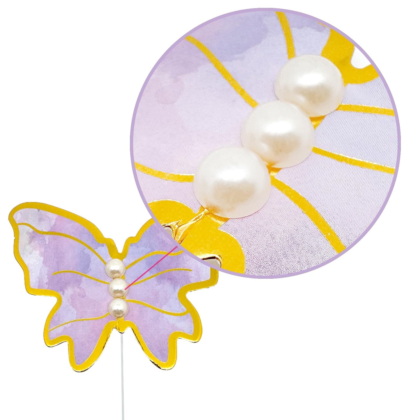 Aimtohome Butterfly Cupcake Toppers Set Of 48 3D Purple Butterfly Cake Topper With Pearls For Cake Decorations, Mixed Size