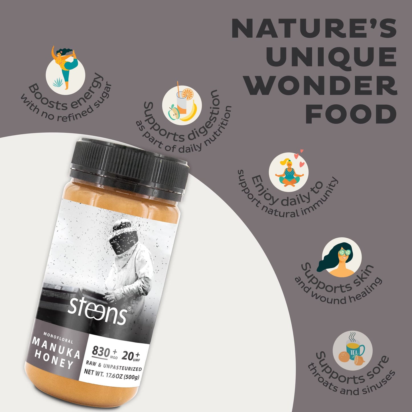 Steens Manuka Honey - MGO 830+ - Pure & Raw 100% Certified UMF 20+ Manuka Honey - Bottled and Sealed in New Zealand - 17.6 oz Ja