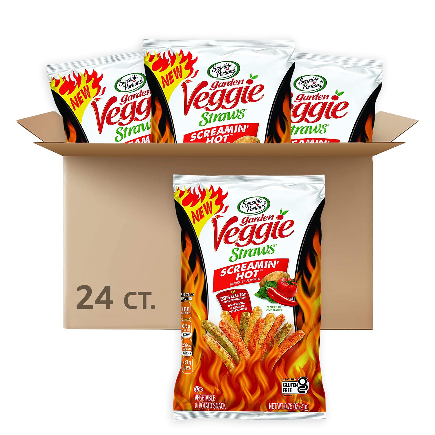 Sensible Portions Garden Veggie Straws, Screamin' Hot, 0.75 Oz (Pack Of 24)