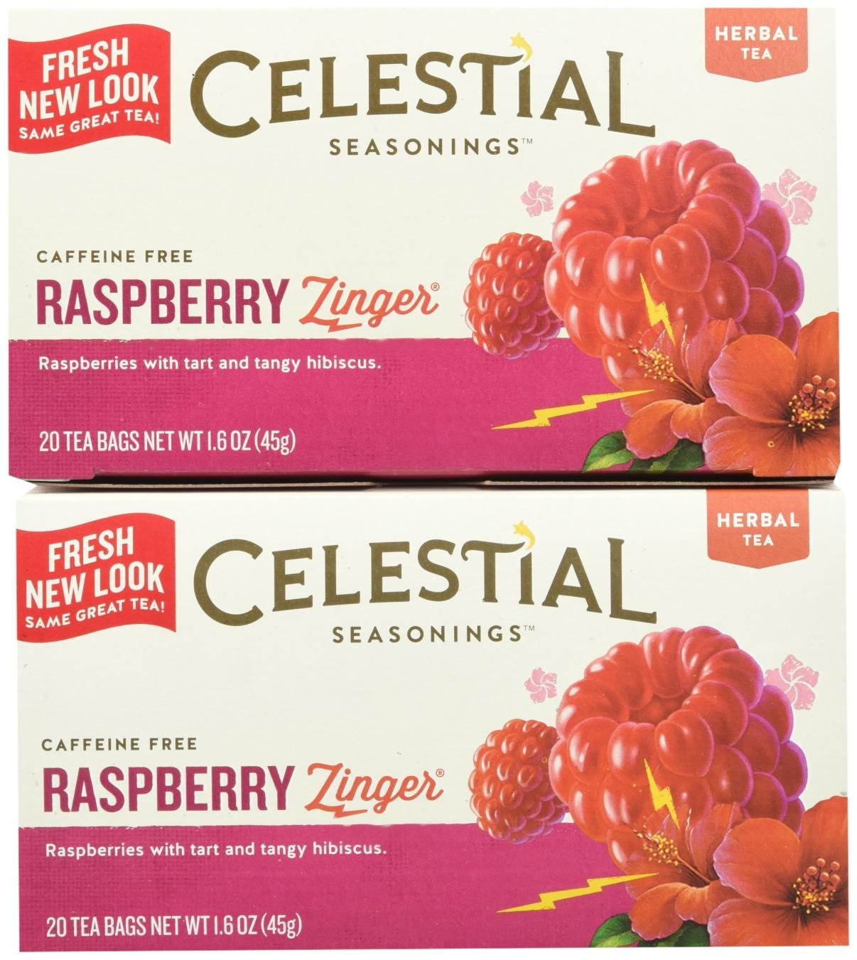 Celestial Seasonings Raspberry Zinger Tea Bags, 20 Count, Pack of 2