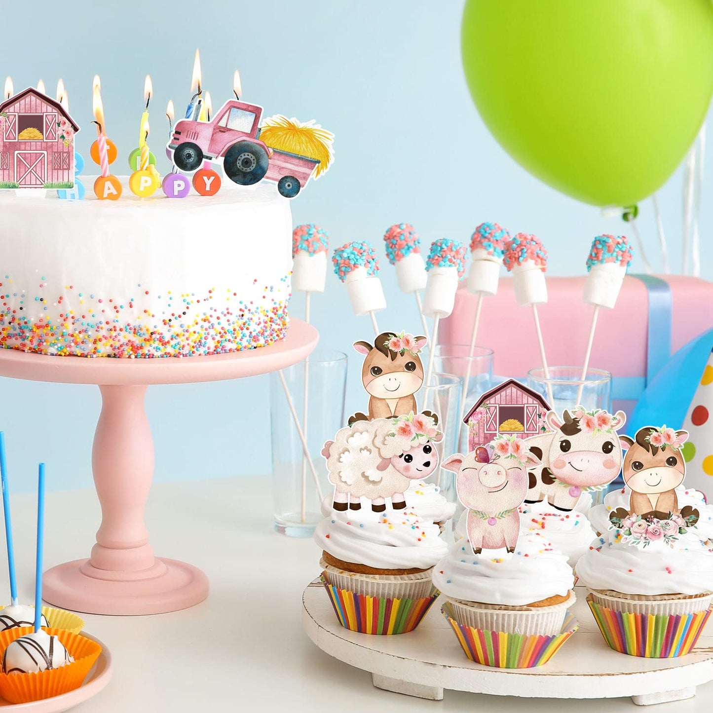 Hotop 48 Pcs Farm Animal Birthday Cupcake Toppers Farm Animal Theme Party Supplies Baby Shower Picks Barnyard Birthday Party Sup
