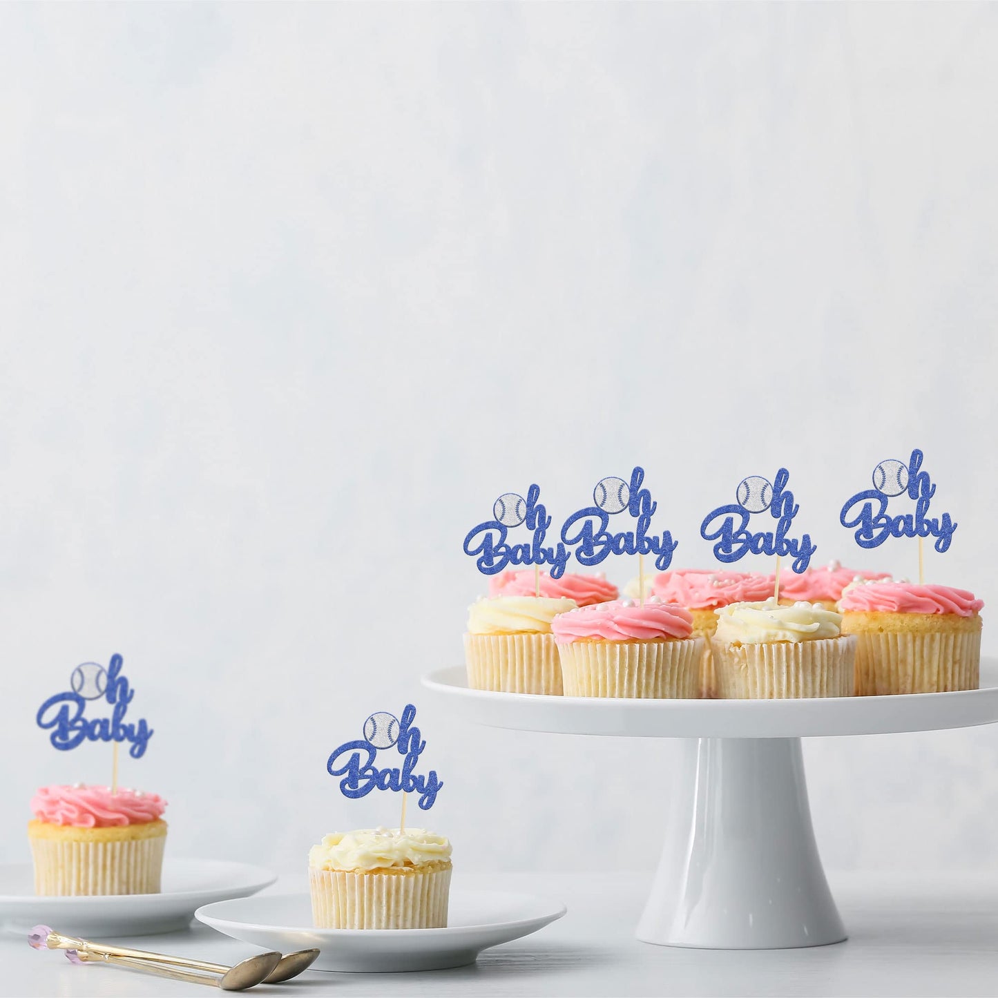 24Pcs Baseball Oh Baby Cupcake Toppers Glitter Sport Baseball Theme Babyshower Oh Baby Cupcake Picks For Baseball Theme Babyshow