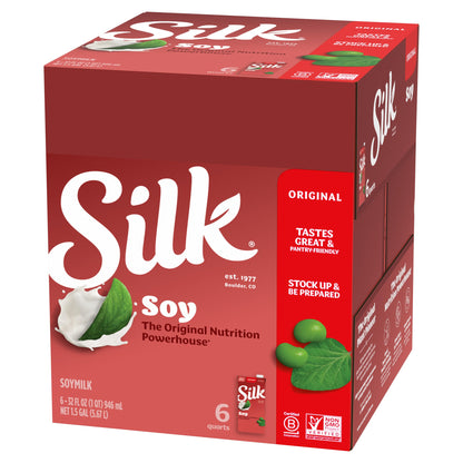 Silk Shelf-Stable Soy Milk, Original, Dairy-Free, Vegan, Non-GMO Project Verified, 32 Fl Oz (Pack of 6)