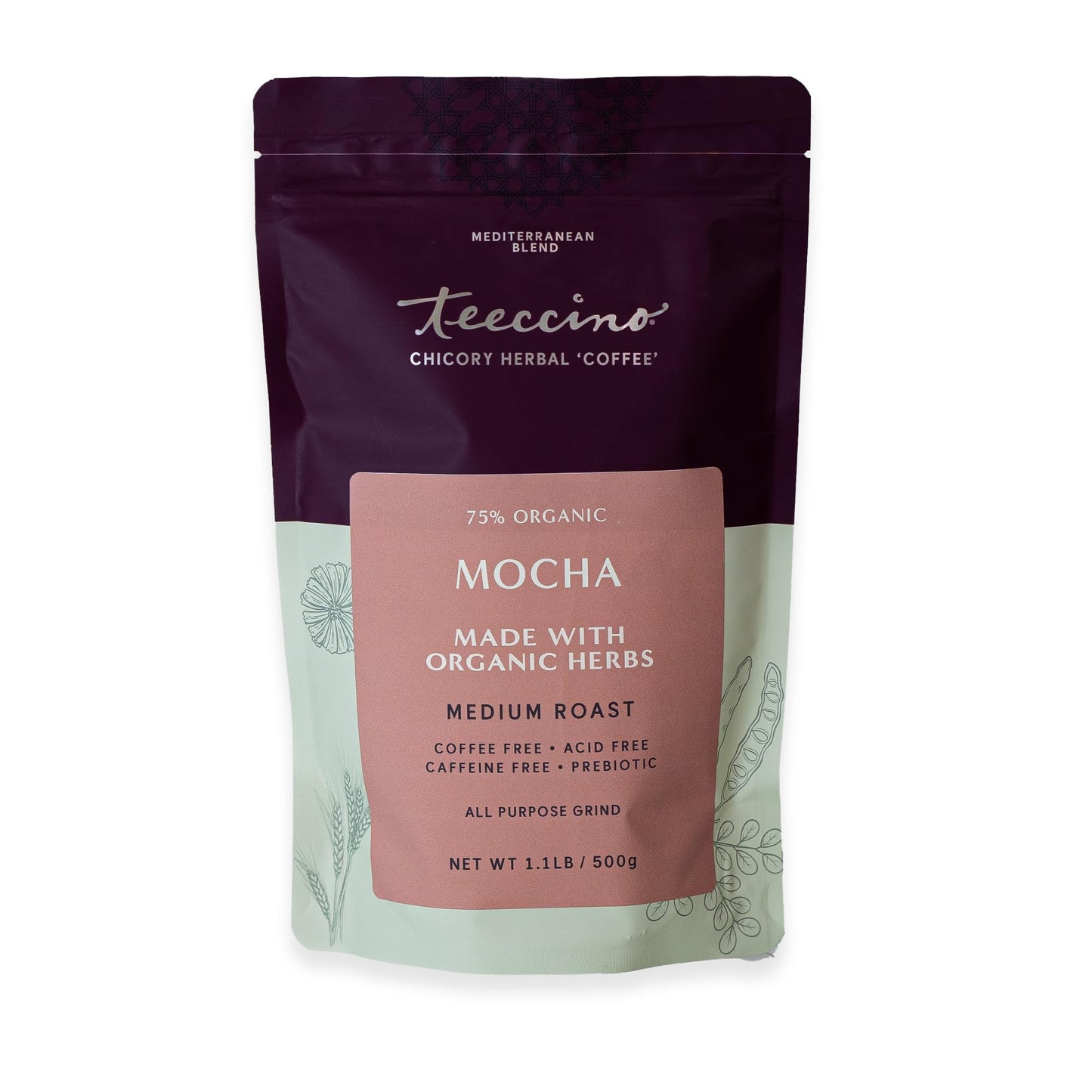 Teeccino Mocha Chicory Coffee Alternative, Medium Roast, Caffeine-Free, 1.1 Pound