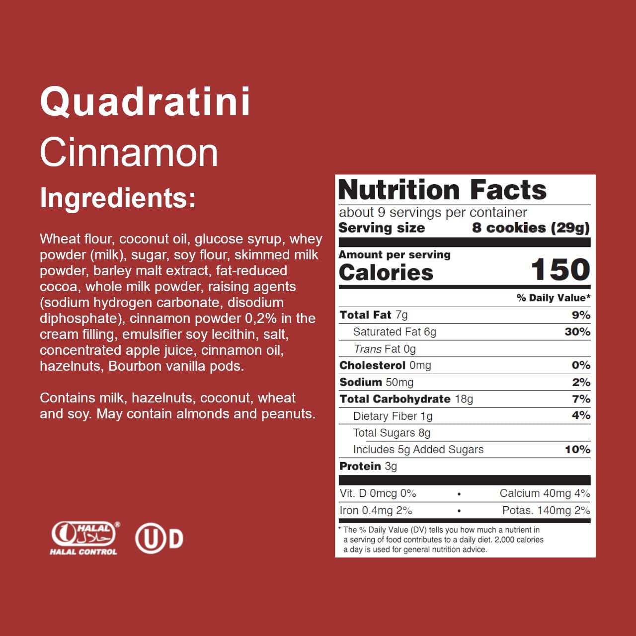 Loacker Quadratini Cinnamon Wafer Cookies Large - Limited Holiday Edition Premium Crispy Bite Size Wafers With Cinnamon Cream Fi