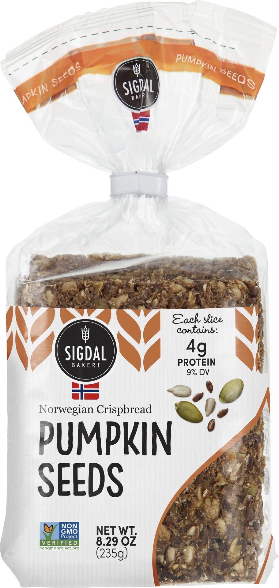 Sigdal Bakeri Pumpkin Seeds Norwegian Wholesale Crispbread | All Natural, Non-GMO | 8.29 oz (235g) (Pack of 4)