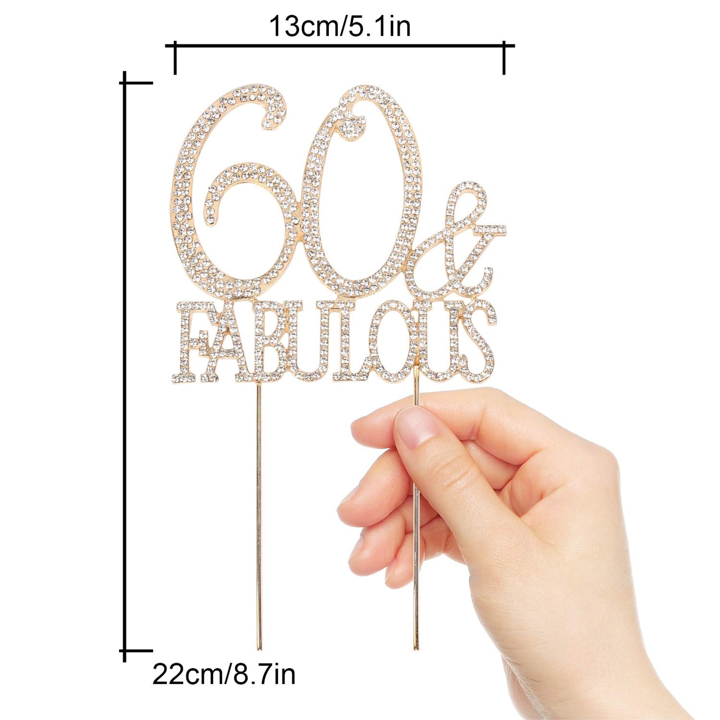 Hatcher Lee Cake Topper 60 Years Birthday or 60th Anniversary, Gold Crystal Rhinestone, Model HCL-306