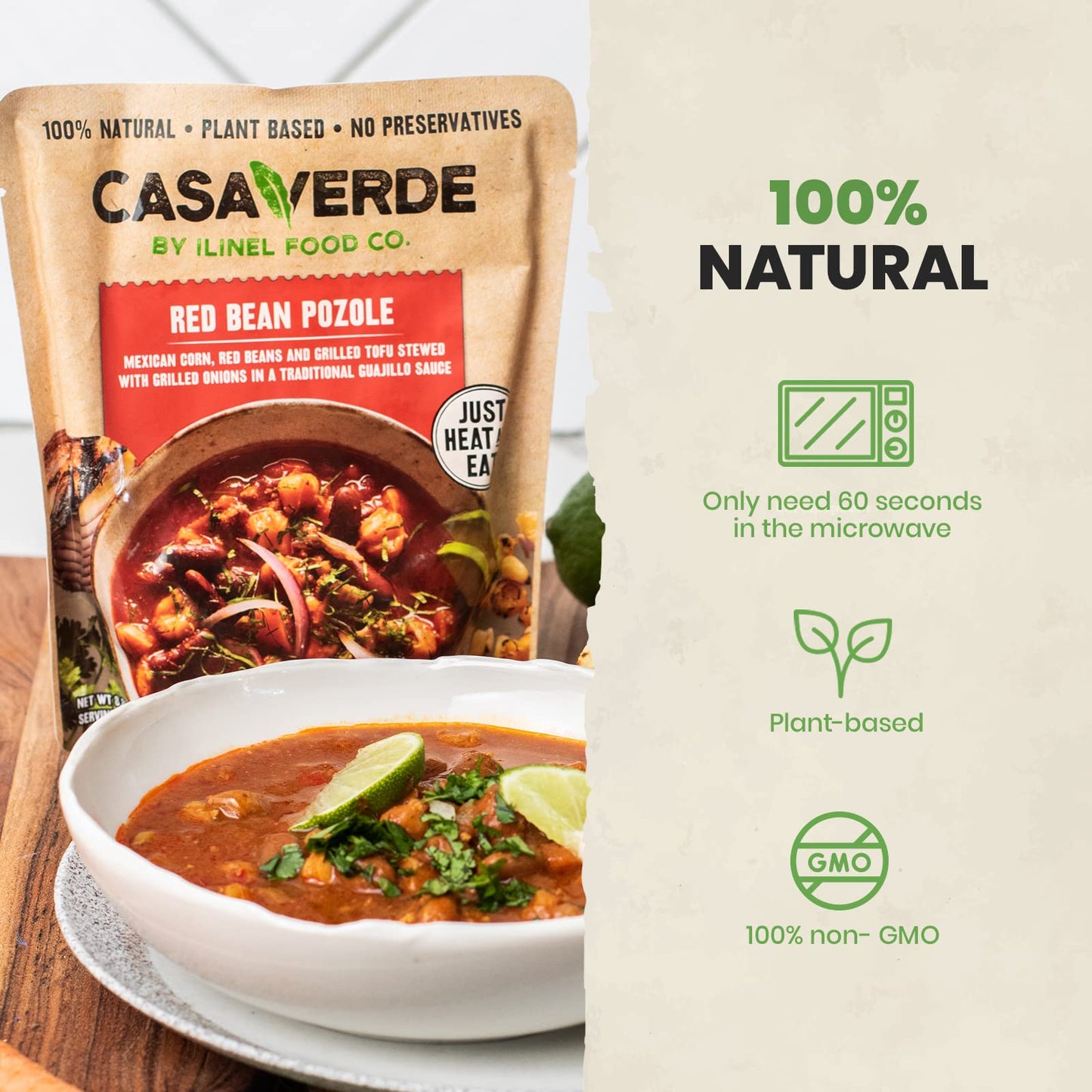 Casa Verde | Red Bean Pozole, 100% Natural Food, Pack Of 6, Real Taste With Mild Red Peppers | 100% Vegan & Non-Gmo, Plant Based