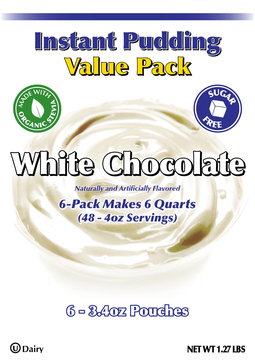 GramZero Sugar Free Pudding Mix, White Chocolate, 6 Count, Stevia Sweetened, Low Calorie Dessert