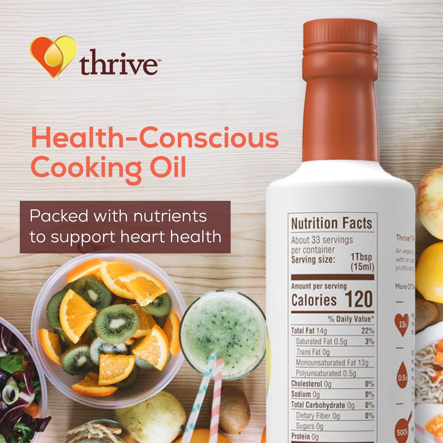 Thrive Cooking Oil - Premier Algae Oil Culinary Blend  Heart and Health-Conscious Oil  Rich in Omega-9 Monounsaturated Fat (90%)  Very Low Omega-6  16.9 fl oz  1 Pack