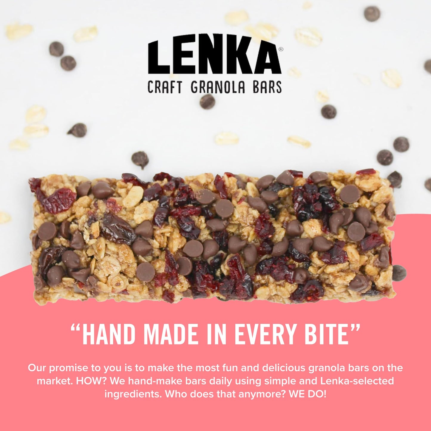 Lenka Handmade Craft Granola Bars - Cranberry Chocolate Gluten Free High Fiber - Nutritious Snack Bar With Organic Granola - 12