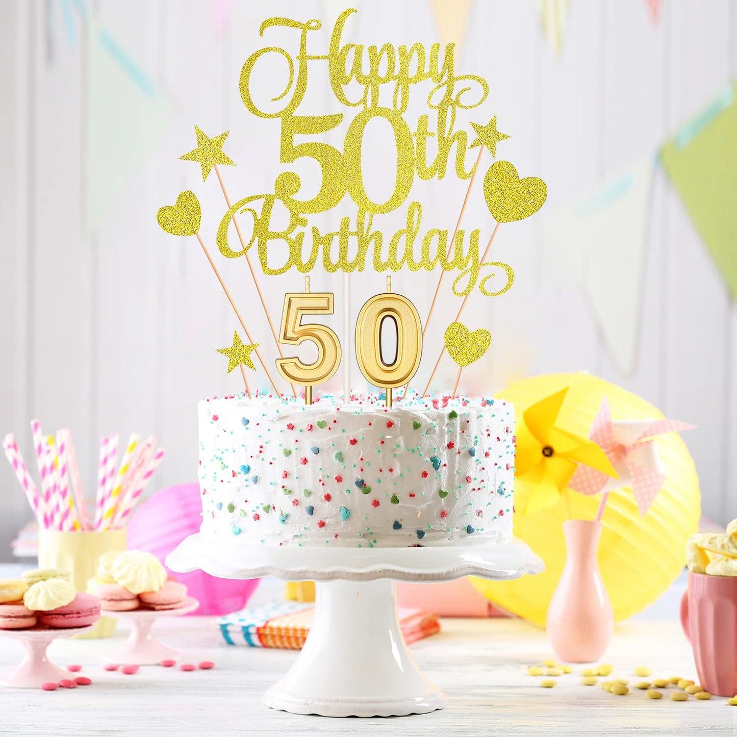 50Th Birthday Cake Decorations Set Include 50Th Birthday Candles Numeral 50 Cake Candles And Happy 50Th Birthday Cake Toppers Wi