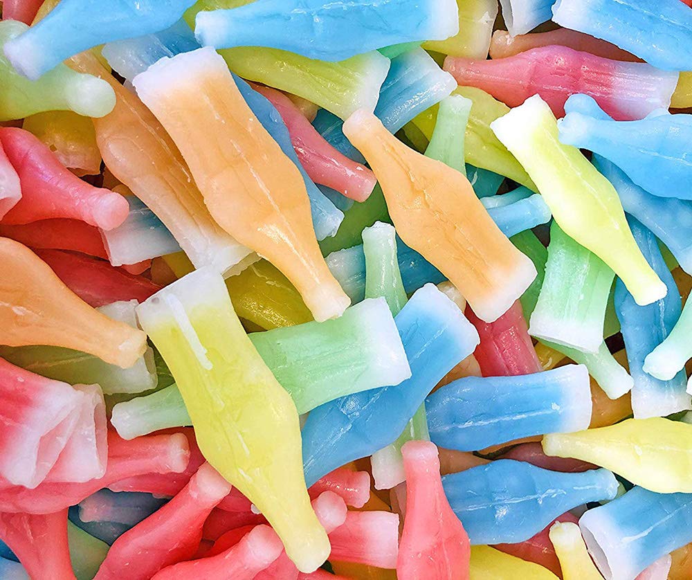 SweetGourmet Wax Candy Bottles with Drink Filling, Assorted Fruit Flavors, 1 Pound Bag