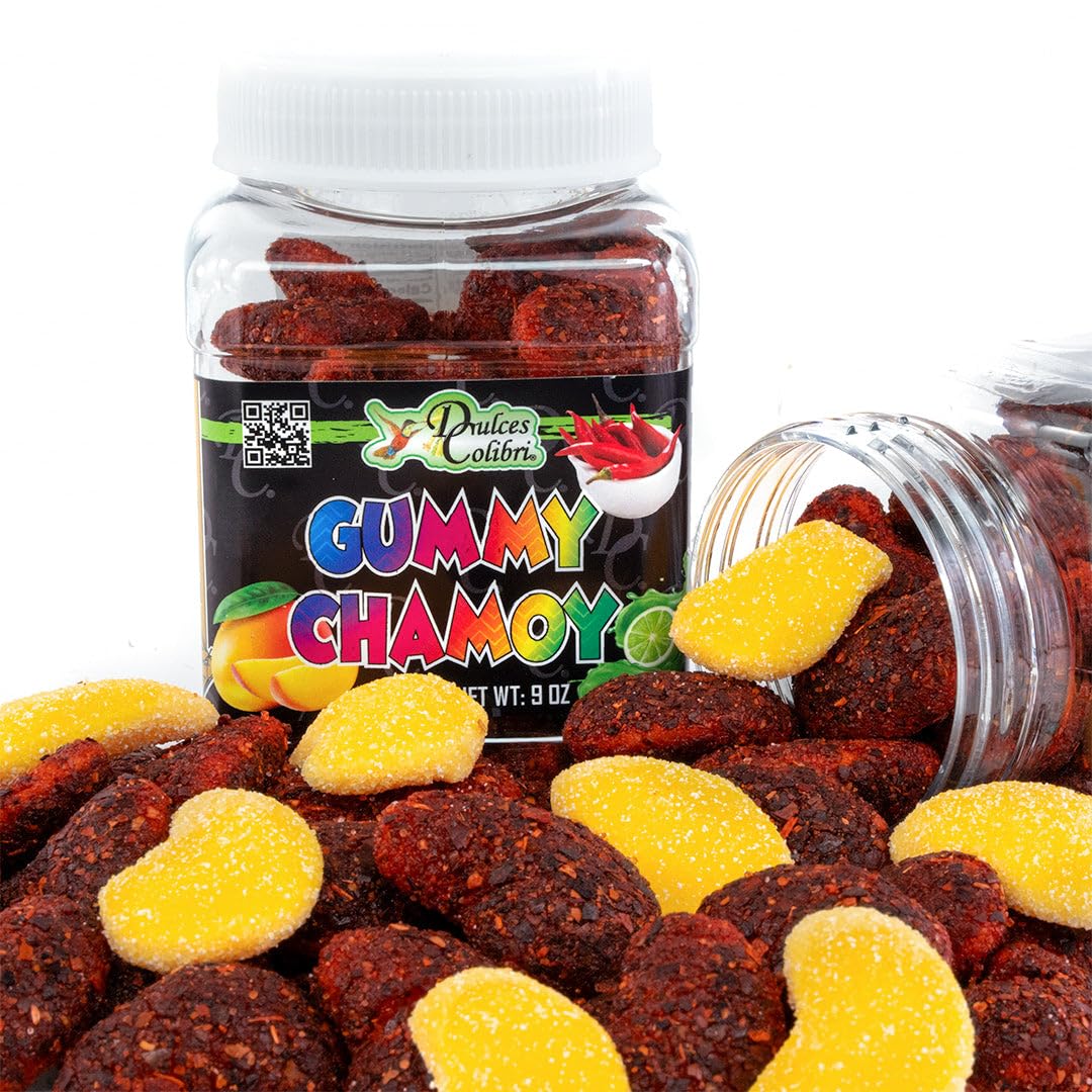 Dulces Colibri Dry Chamoy Coated Mango Gummies - 9oz Jar, Premium Artisan Quality, Mess-Free, Authentic Mexican Flavor