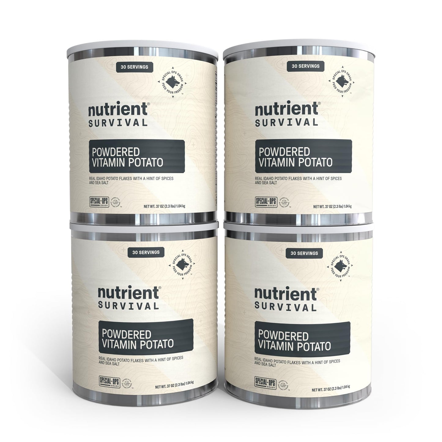 Nutrient Survival Potato Flakes, Powdered Vitamin Potato (4 Cans, 30 Servings Per Can) For Mashed Potatoes, Soups, Emergency Food Supply & Camping Supplies, 38 Nutrients, Shelf Stable Up To 25 Years