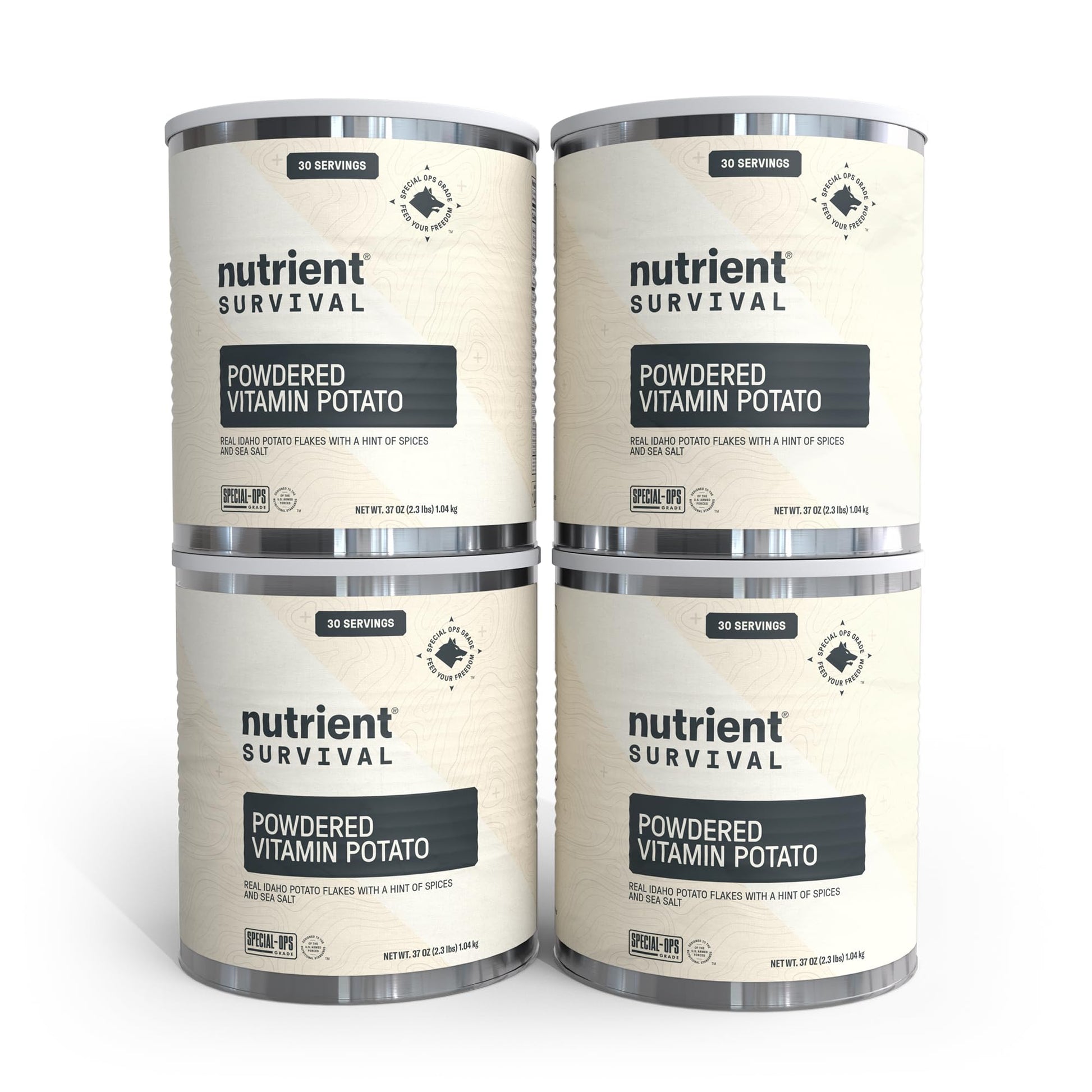 Nutrient Survival Potato Flakes, Powdered Vitamin Potato (4 Cans, 30 Servings Per Can) For Mashed Potatoes, Soups, Emergency Food Supply & Camping Supplies, 38 Nutrients, Shelf Stable Up To 25 Years