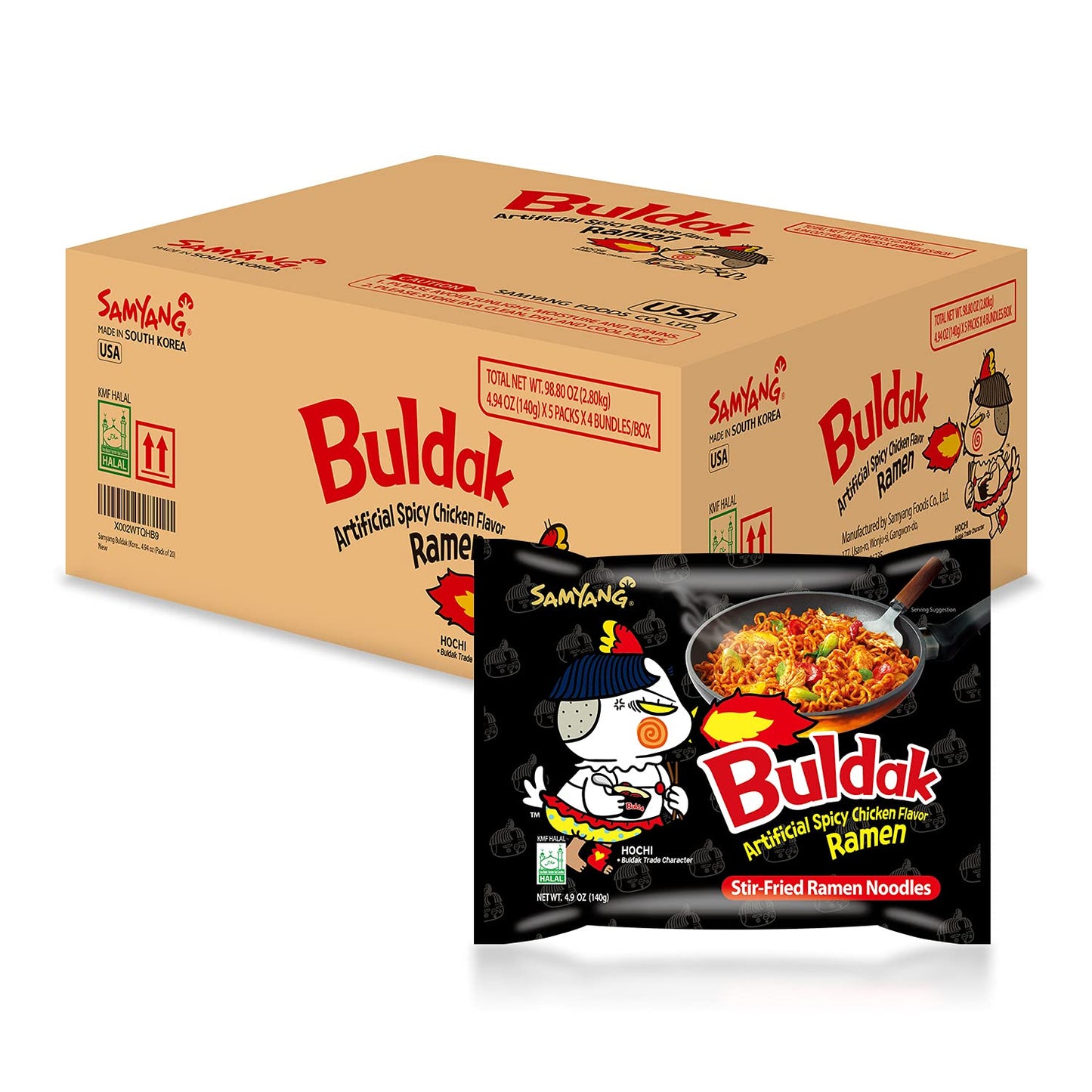 Samyang Buldak Hot Spicy Chicken Stir Fried Ramen Noodles, 4.94 oz (Pack of 20)