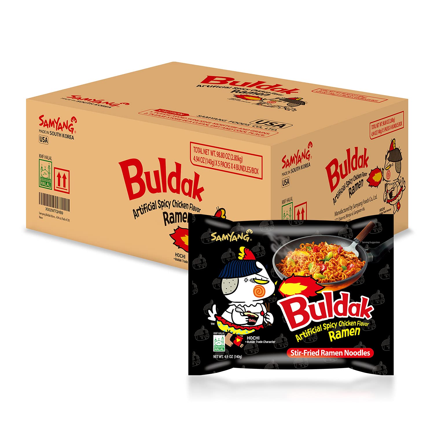 Samyang Buldak Hot Spicy Chicken Stir Fried Ramen Noodles, 4.94 oz (Pack of 20)