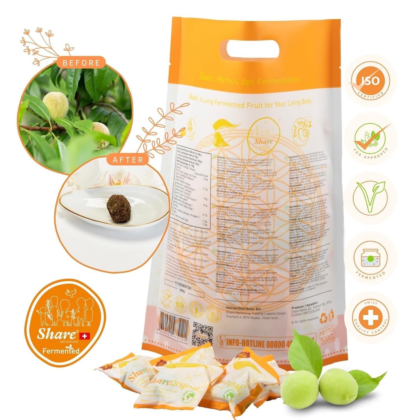 Share Original® Fermented Green Plum Japanese Apricot, 1.1lb, Vegan, 30+ Months Fermented, Sweet-Sour Flavor