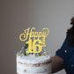 YCTHUNFISH Happy 16th Cake Topper Black Glitter Number 16 Birthday Decoration Gold