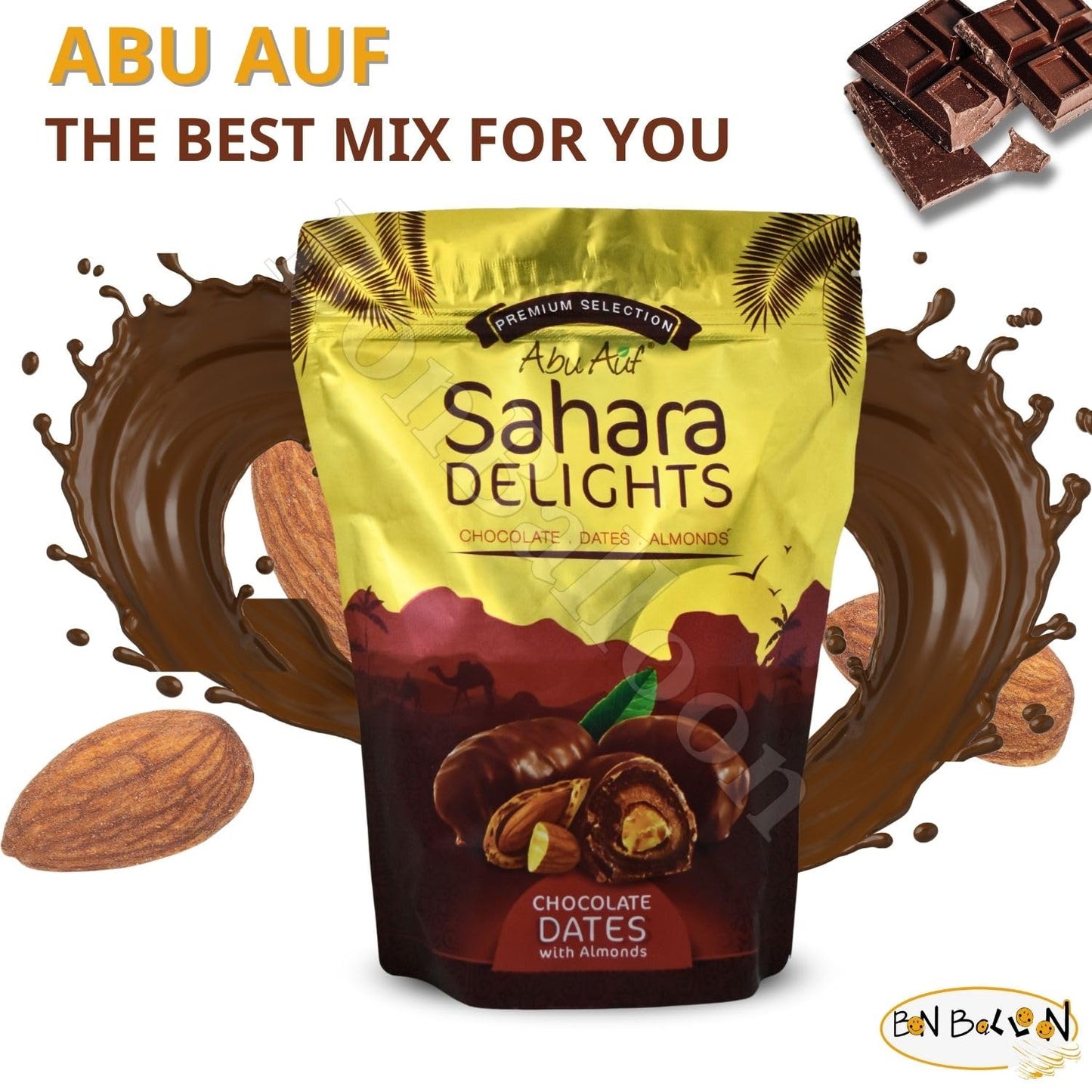 Abu Auf Semi Dry Dates Without Seed Stuffed With Almond Coated With Chocolate Sahara Delights Delicious Finest Natural Tamr Free