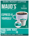 Maud's Espresso Coffee Pods, 200 ct, Dark Roast in Recyclable Single Serve Pods - 100% Arabica Coffee, Compatible with Keurig K 