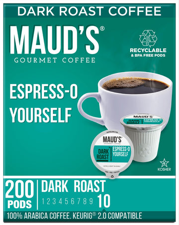 Maud's Espresso Coffee Pods, 200 ct, Dark Roast in Recyclable Single Serve Pods - 100% Arabica Coffee, Compatible with Keurig K 