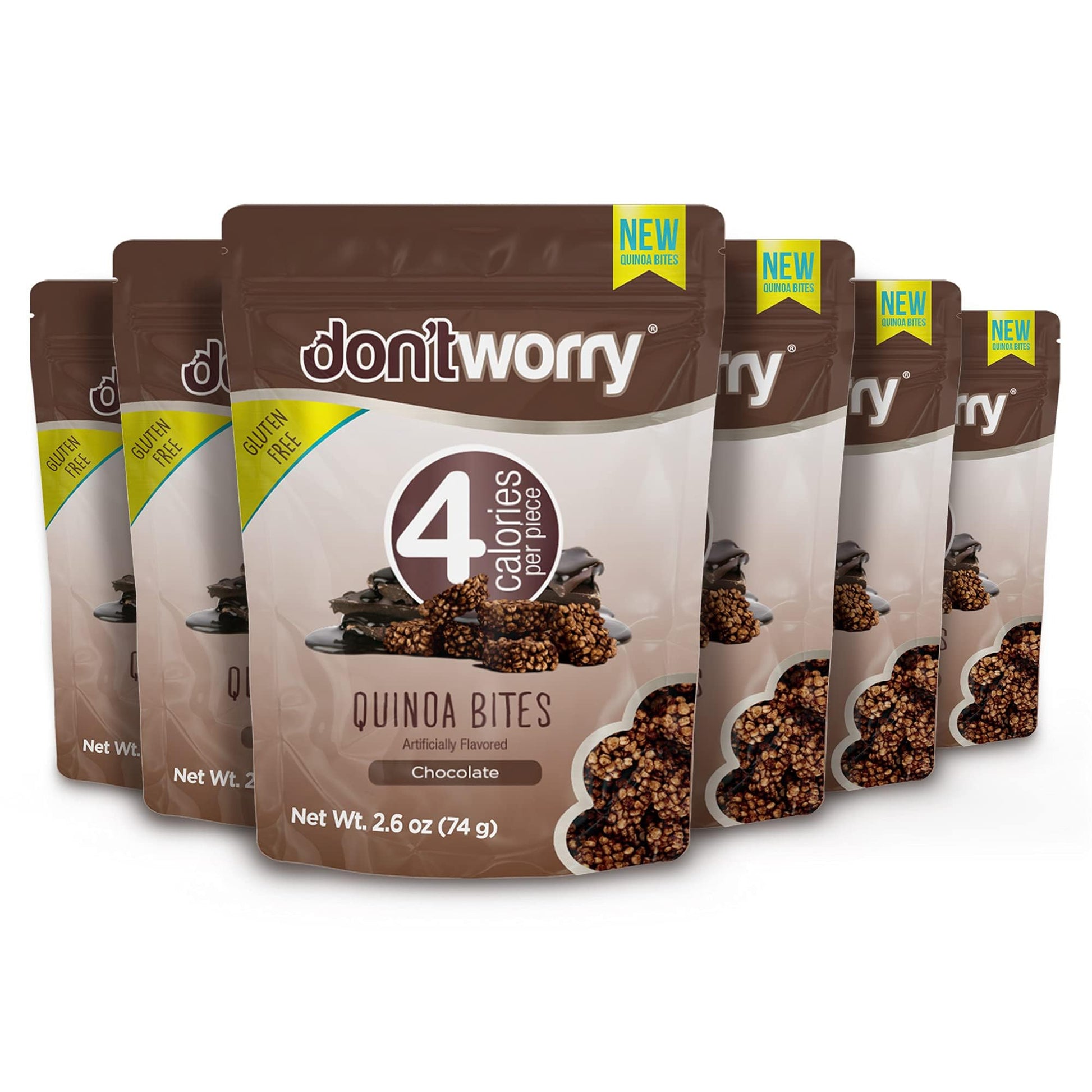 Dont Worry Chocolate Quinoa Bites - Low Calorie Snacks, 6 Pack, Gluten Free, 4 Calories per Piece