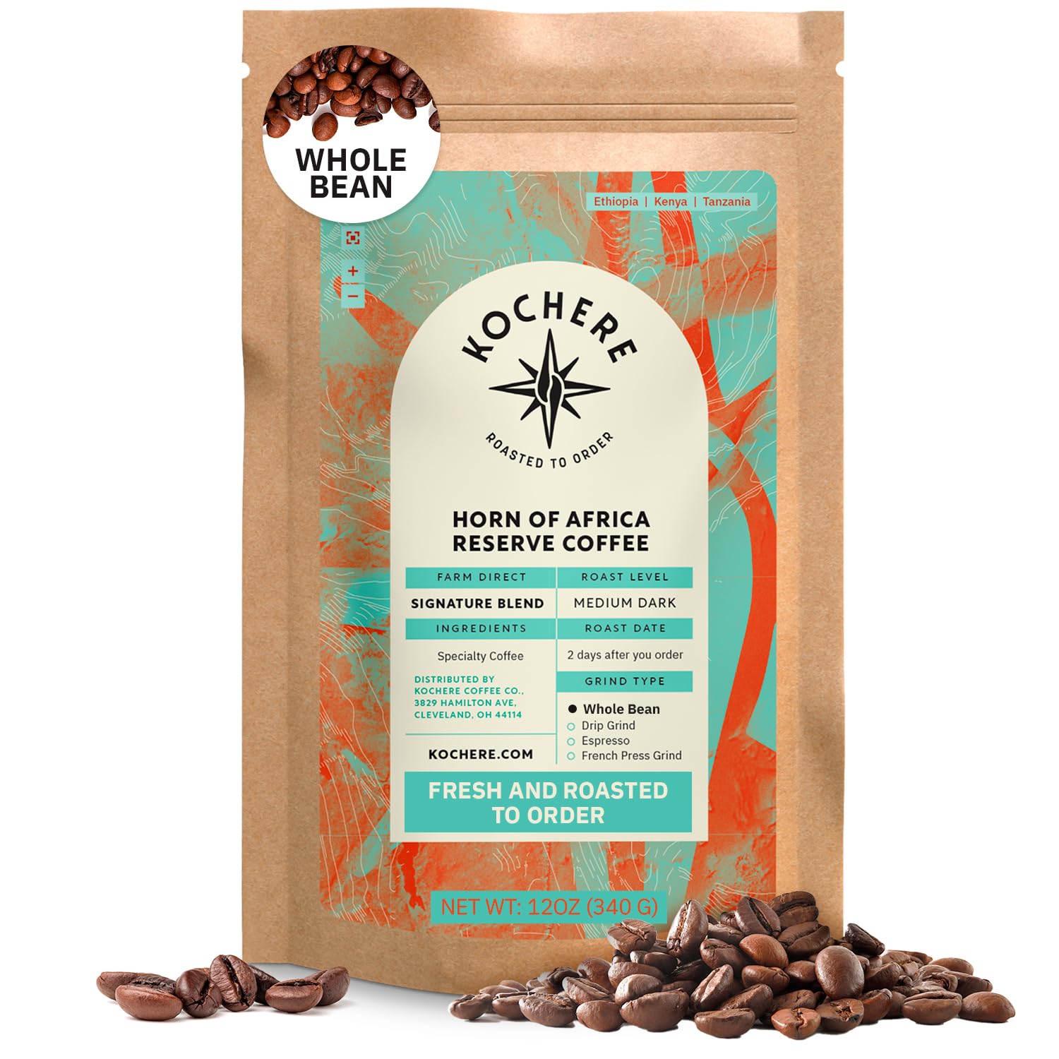 Horn of Africa Signature Reserve Espresso Beans - Medium Dark Roast Coffee, Freshly Roasted To Order Whole Bean Coffee, Specialt