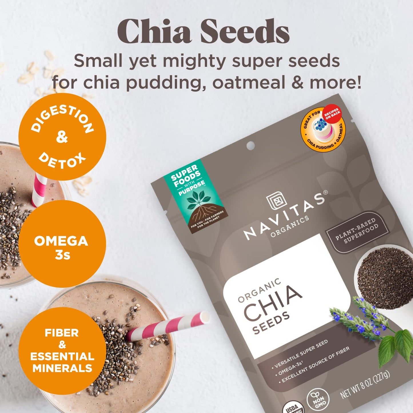 Navitas Organics Chia Seeds, 8 Oz. Bag, 19 Servings - Organic, Non-Gmo, Gluten-Free