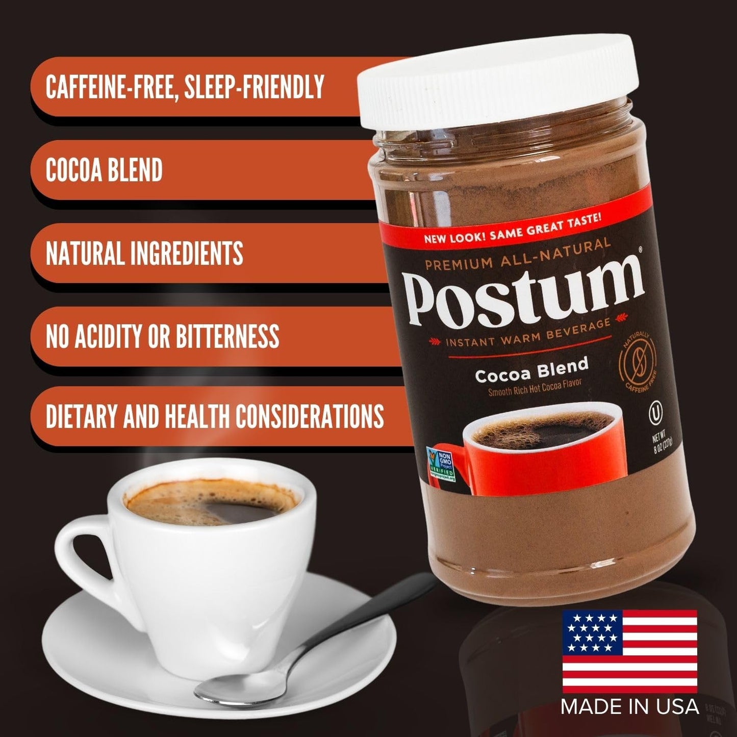 Postum Coffee Substitute, Caffeine Free, Natural & Vegan, 3 Pack (8 oz each)