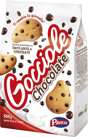 Pavesi Gocciole Chocolate Biscuits with Chocolate Drops, No Palm Oil, 17.6 Oz (Pack of 3)