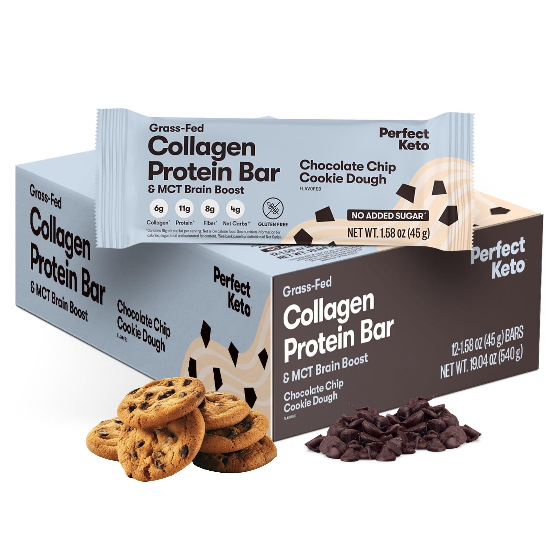 Perfect Keto Bars, Gluten Free Grass Fed Collagen + MCT Oil, Low Carb, No Sugar Added, High Protein Snacks, Keto Diet Foods, 11g