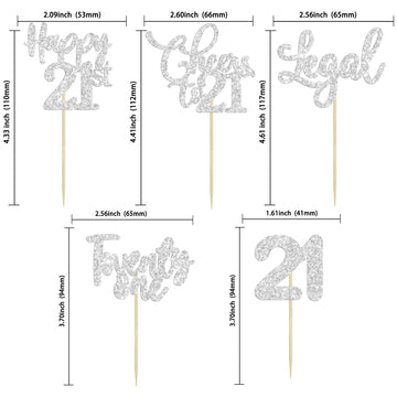 30 Pack Happy 21St Birthday Cupcake Toppers Glitter Twenty-One Cheers To 18 Years Old Birthday Cupcake Picks For Happy 21St Birt