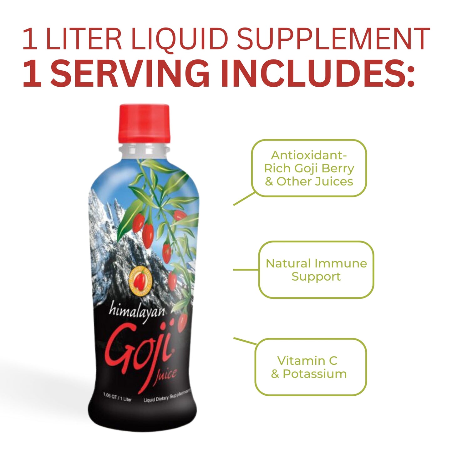 Youngevity Goji Berry Juice – 100% Natural, No Added Sugar – 1 Liter, Pack of 2, Red