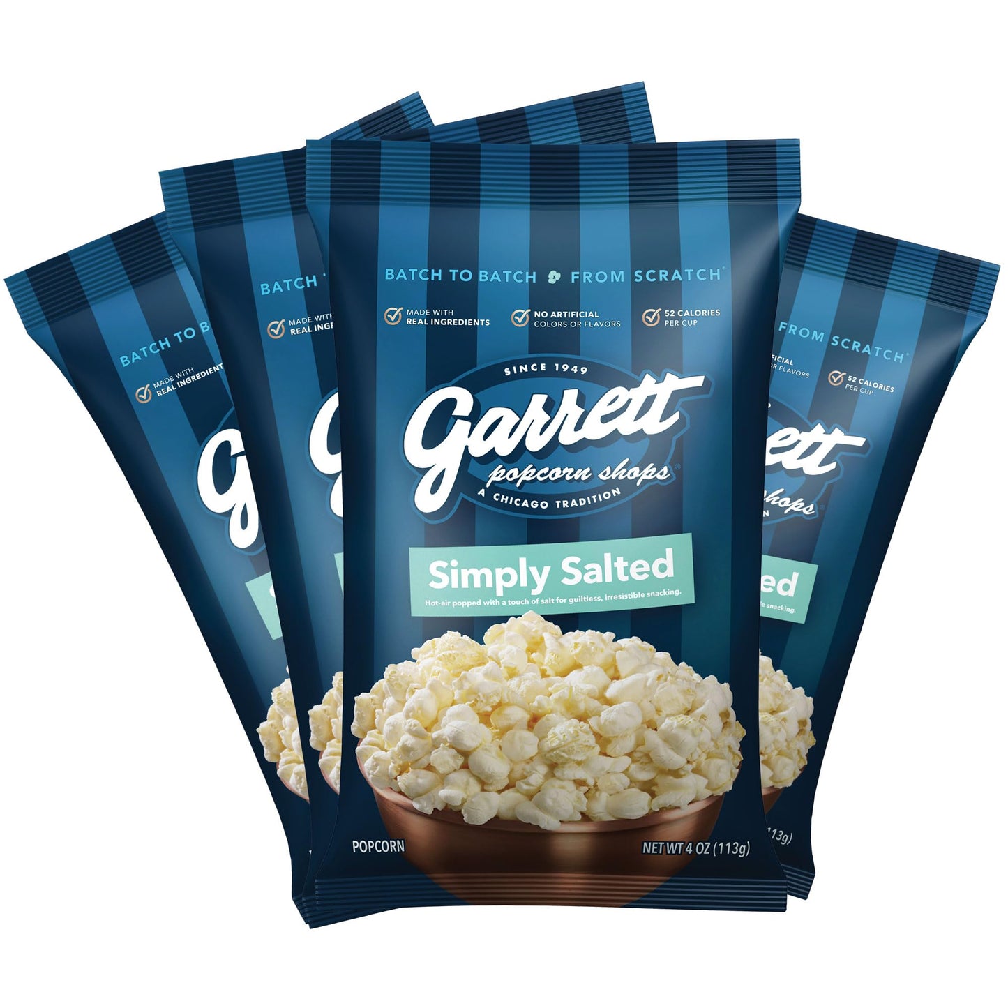 Garrett Popcorn Simply Salted Popped Popcorn, Vegan & Gluten Free, 4oz (Pack of 4)